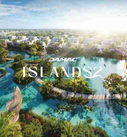Damac Island 2 Dubaï : villas de luxe avec lagons turquoise et plages de sable blanc, projet résidentiel signé Damac Properti